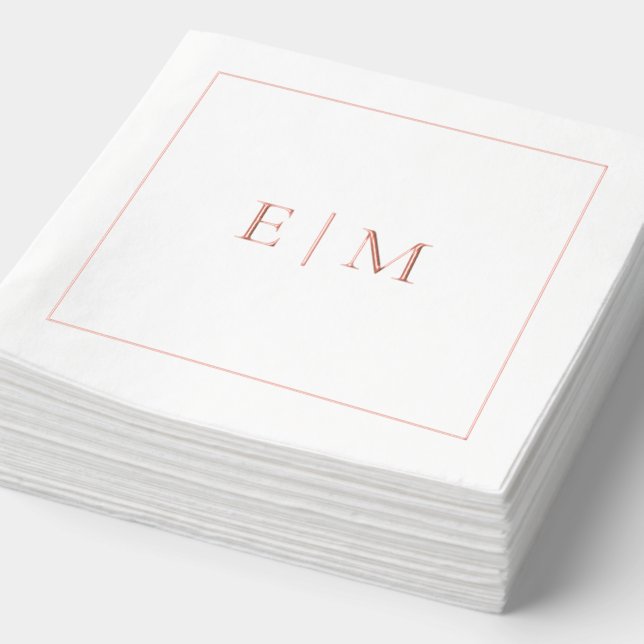 Elegant Monogrammed Minimal Wedding Rose Gold Foil Napkins (Detail)