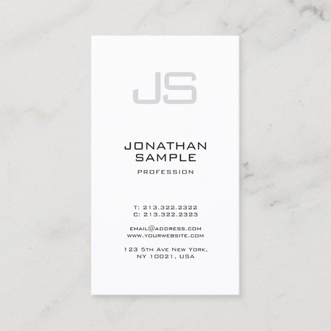 Elegant Monogrammed Minimalistic Modern Plain Business Card (Front)