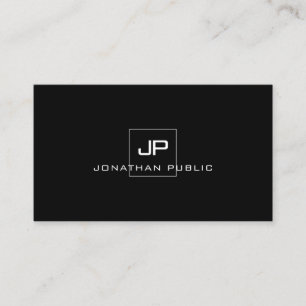 Elegant Monogrammed Modern Black White Template Business Card