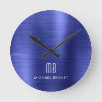 Elegant Monogrammed Navy Blue Brushed Metallic
