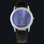 Elegant Monogrammed Navy Blue Brushed Metallic Watch<br><div class="desc">Personalized Elegant Monogrammed Navy Blue Brushed Metallic Watch.</div>