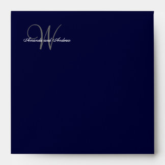 Elegant Monogrammed Navy Blue Grey Wedding Envelope