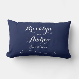 Elegant Monogrammed Navy Blue Wedding Pillows