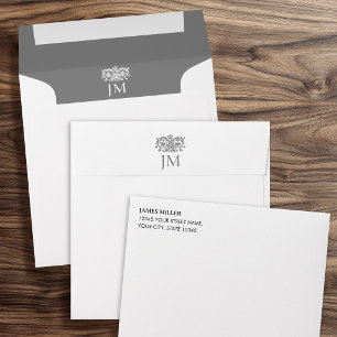 Elegant Monogrammed Ornate Floral Grey Envelope