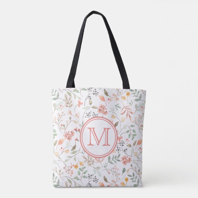 Elegant Monogrammed Pastel Floral  Tote Bag (Back)