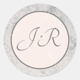 Elegant Monogrammed Peach and Grey Classic Round Sticker