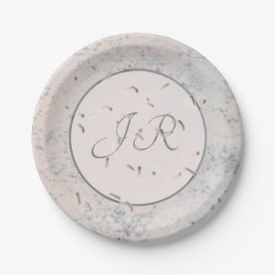 Elegant Monogrammed Peach and Grey Paper Plate