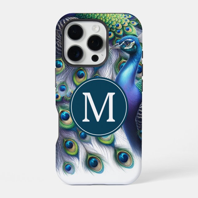 Elegant Monogrammed Peacock iPhone Case (Back)