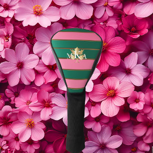 Elegant Monogrammed Pink and Green Golf Head Cover