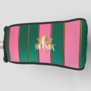 Elegant Monogrammed Pink and Green Putter Golf Head Cover