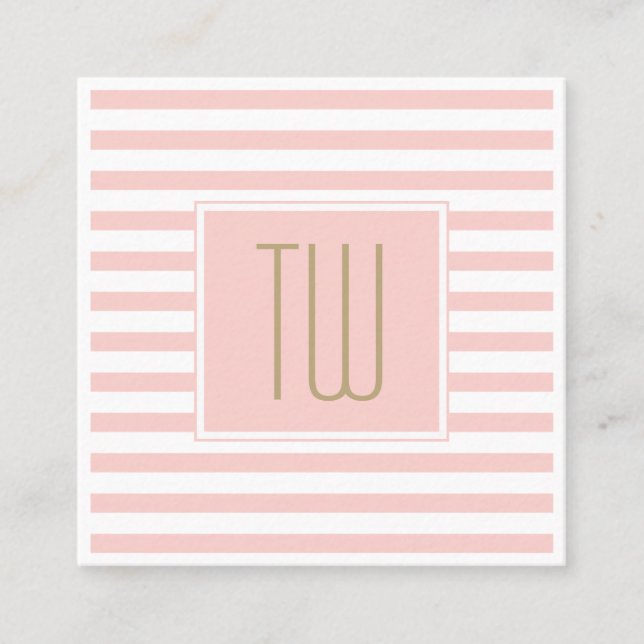 Elegant Monogrammed Pink Gold Text Modern Square Business Card (Front)