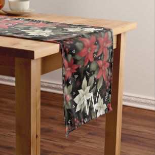 Elegant Monogrammed Poinsettia Winter Table Runner