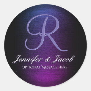 Elegant Monogrammed Purple and Black Classic Round Sticker