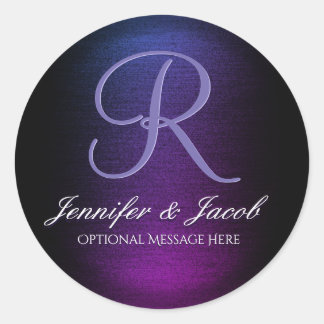 Elegant Monogrammed Purple and Black Classic Round Sticker