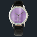 Elegant Monogrammed Purple Brushed Metallic Watch<br><div class="desc">Personalized Elegant Monogrammed Purple Brushed Metallic Watch.</div>