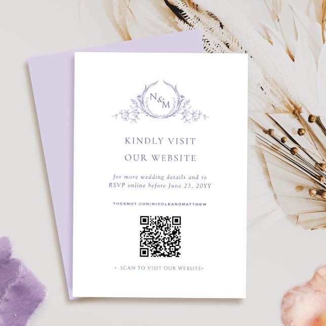 Elegant Monogrammed Purple QR Code / RSVP Online Enclosure Card (Creator Uploaded)