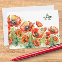 Elegant Monogrammed Red Poppies Poppy Flowers