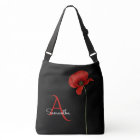 Elegant Monogrammed Red Poppy on Black