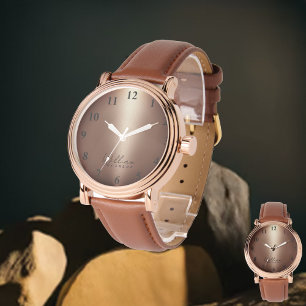 Elegant Monogrammed Rose Gold Brushed Metallic Watch