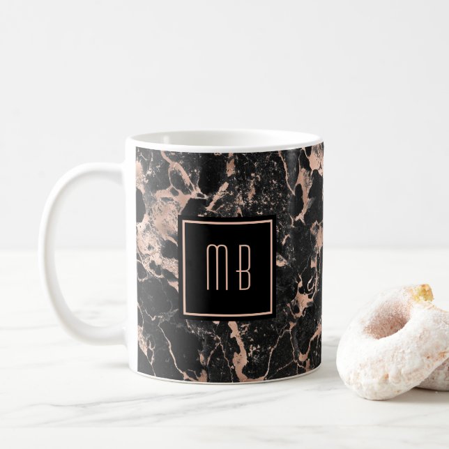Elegant Monogrammed Rose Gold Marble Coffee Mug (With Donut)