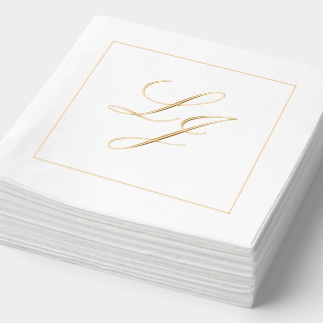 Elegant Monogrammed Simple Script Wedding Gold Foil Napkins (Detail)