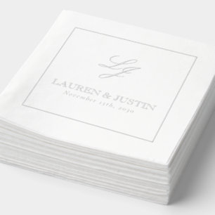 Elegant Monogrammed Simple Script Wedding Silver Foil Napkins