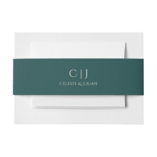 Elegant Monogrammed Solid Teal Green Wedding Invitation Belly Band