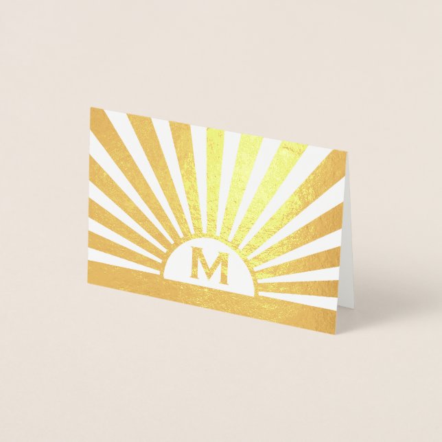 Elegant Monogrammed Sunrise Stylish Folded Note Foil Card (Front)