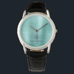 Elegant Monogrammed Teal Green Brushed Metallic Watch<br><div class="desc">Personalized Elegant Monogrammed Teal Green Brushed Metallic Watch.</div>