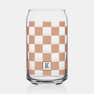 Elegant Monogrammed Terracotta Check Pattern Can Glass