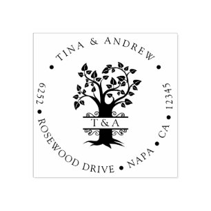 Elegant Monogrammed Tree Return Address Rubber Stamp