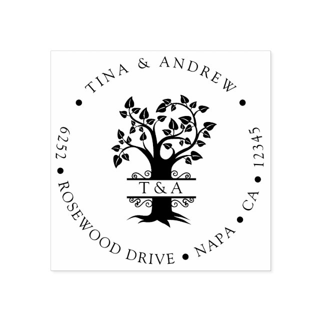 Elegant Monogrammed Tree Return Address Rubber Stamp (Imprint)