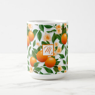 Elegant Monogrammed Valencia Orange and Blossom Coffee Mug