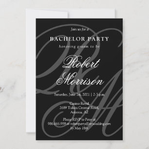Elegant Monogrammed w/ QR code Bacherlor Party Invitation