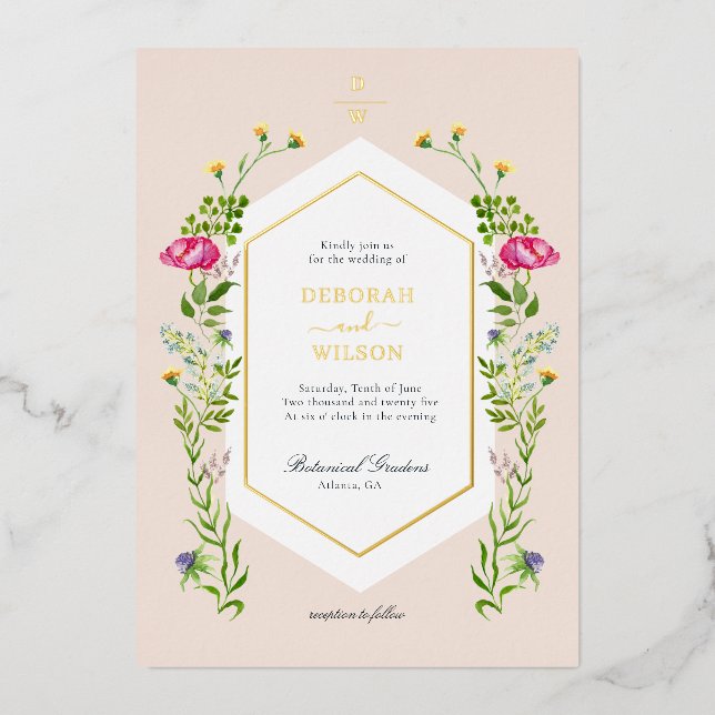 Elegant Monogrammed Watercolor Floral Wedding  Foi (Front)