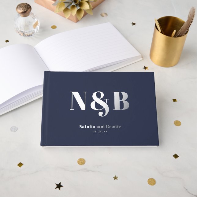 Elegant Monogrammed Wedding  Guest Book (Front Open)