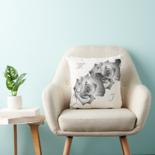 Elegant Monogrammed with Name  Rose Throw Pillow