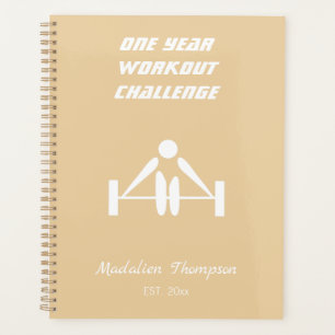 Elegant monogrammed workout weights girly beige planner