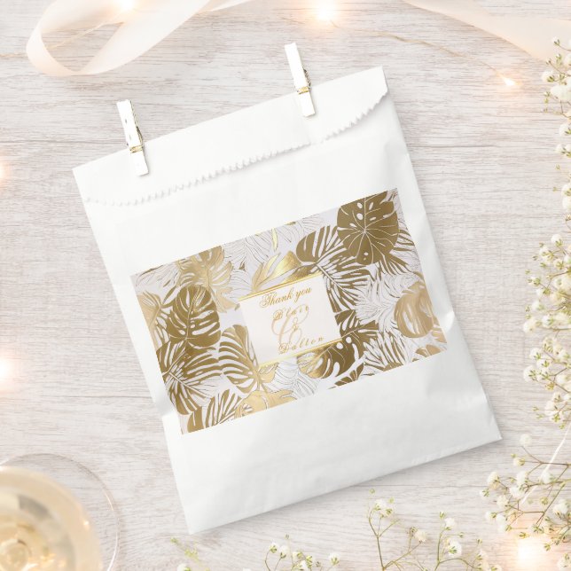Elegant Monstera Gilded Gold Wedding Favour Bag (Clipped)