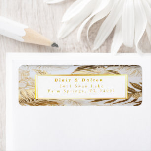 Elegant Monstera Gold Wedding Return Address