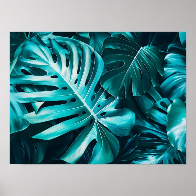 Elegant Monstera Leaf Horizontal Wall Art Poster (Front)