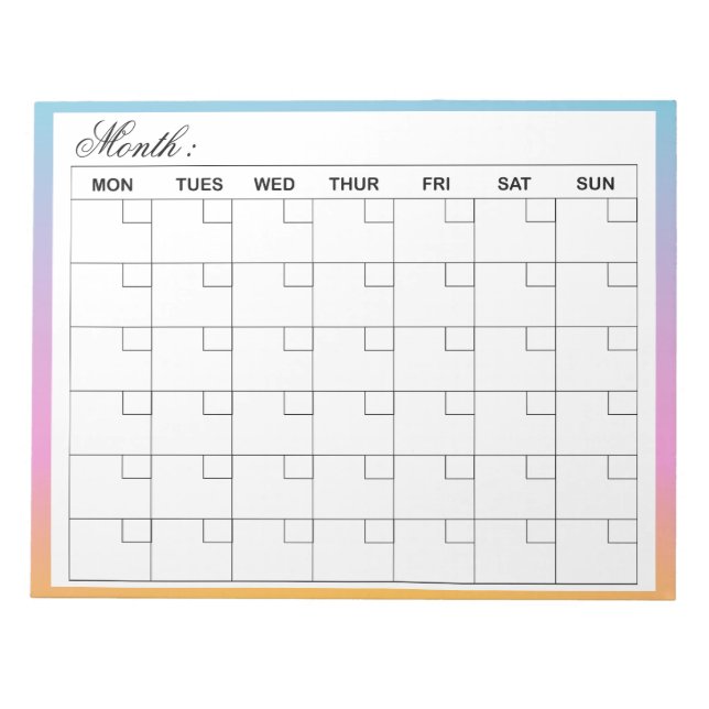  Elegant Monthly Calendar Planner  Notepad (Front)