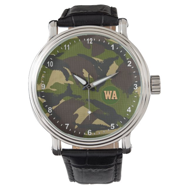 Elégant Montre Camouflage, chasseur monogrammé, Ar (devant)