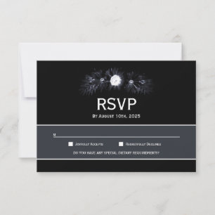 Elégant Moody Black Floral Wedding RSVP