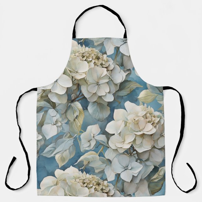 Elegant moody dusty blue watercolor florals apron (Front)