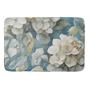 Elegant moody dusty blue watercolor florals bath mat