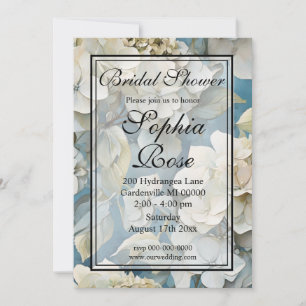 Elegant moody dusty blue watercolor florals invitation