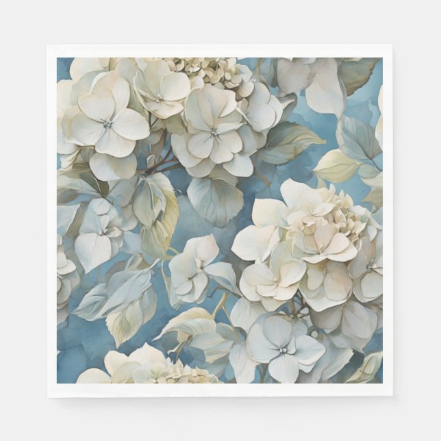 Elegant moody dusty blue watercolor florals napkin (Front)