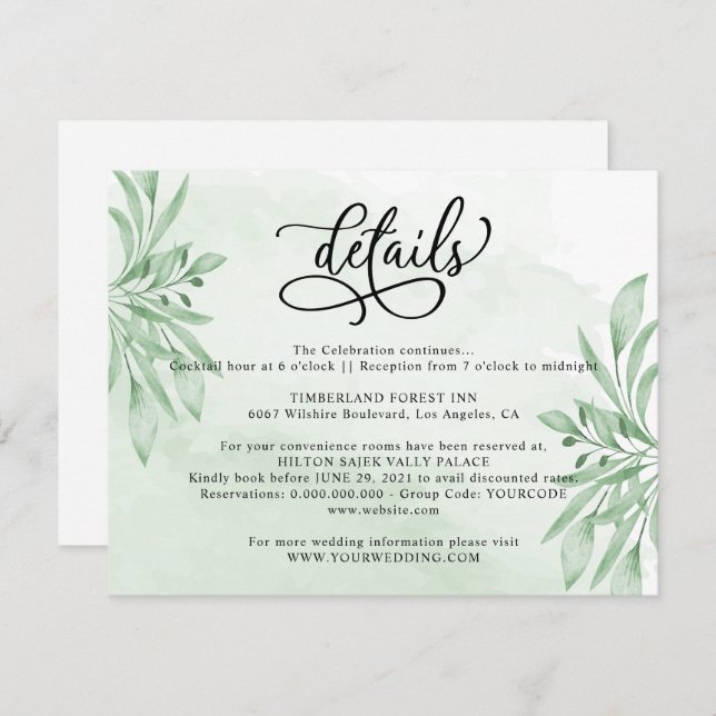 Elegant Moody Eucalyptus Greenery Wedding Details Enclosure Card (Front/Back)
