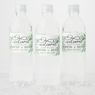 Elegant Moody Eucalyptus Leaves Greenery Wedding Water Bottle Label